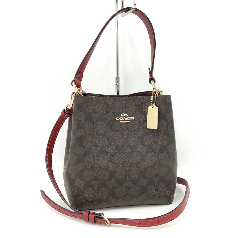 【中古】COACH 2WAY ショルダーバッグ シグネチャー PVC ブラウン レッド 2312