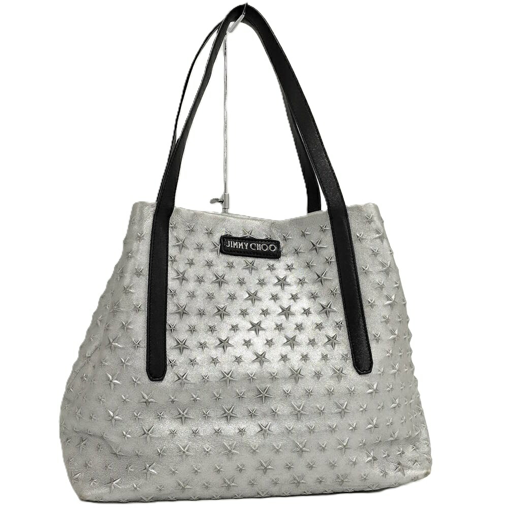 【中古】JIMMY CHOO トートバッグ スター スタッズ レザー シルバー系