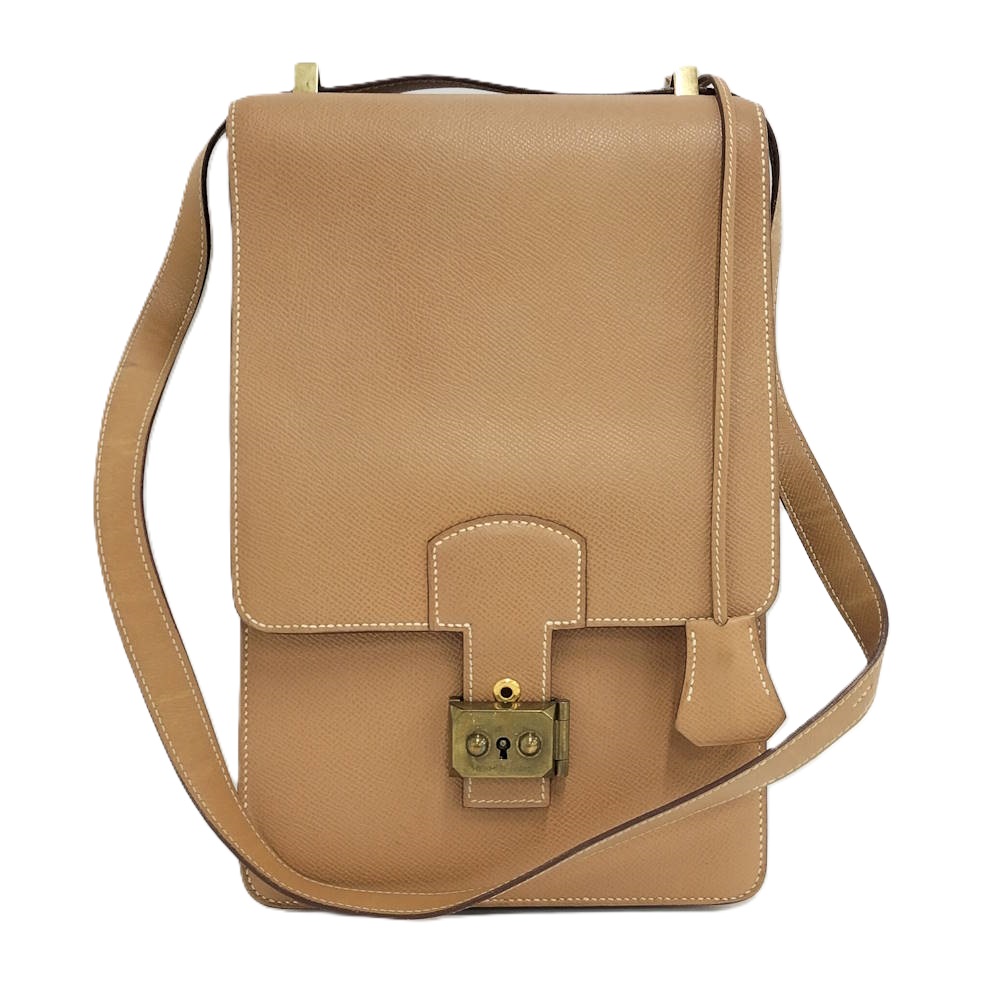 【中古】HERMES サック ア デペッシュ ショルダーバッグ レザー ベージュ系 ○V刻印