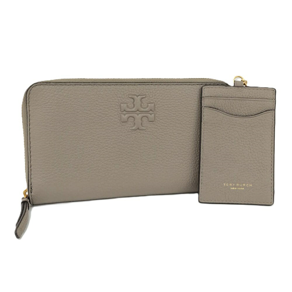 【中古】TORY BURCH ティア レザー アコーディオン ジップ アラウンド ウォレット ラウンドファスナー長財布 グレージュ