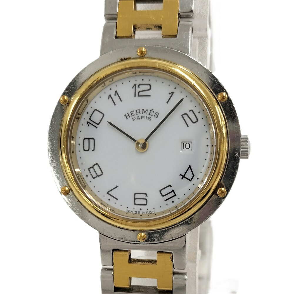 【中古】HERMES クリッパー ウォッチ SS GP 白いこと文字記号盤 石英 CL3.440