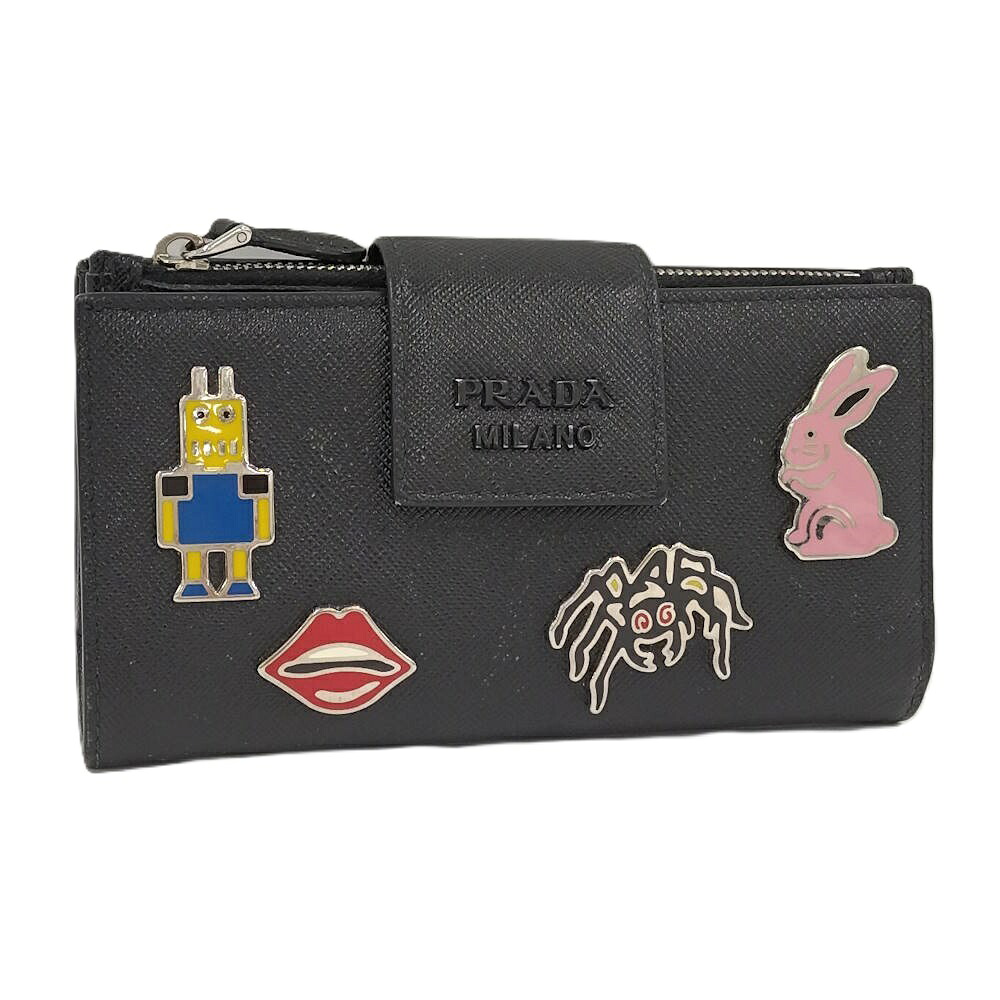【中古】PRADA 二つ折り財布 レザー ブラック 1ML005|JJcollection