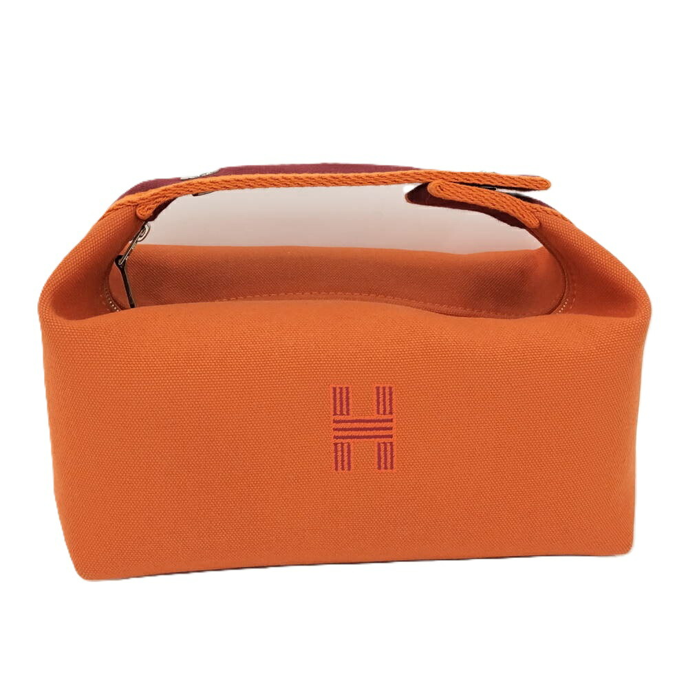 【中古】HERMES ブリッド ア ブラックPM ポーチ キャンバス オレンジ