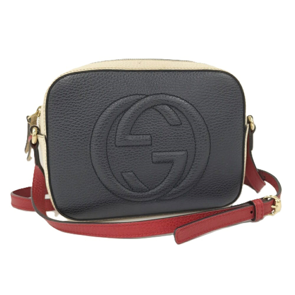 【中古】GUCCI ソーホー ショルダーバッグ インターロッキングG レザー ネイビー アイボリー 431567