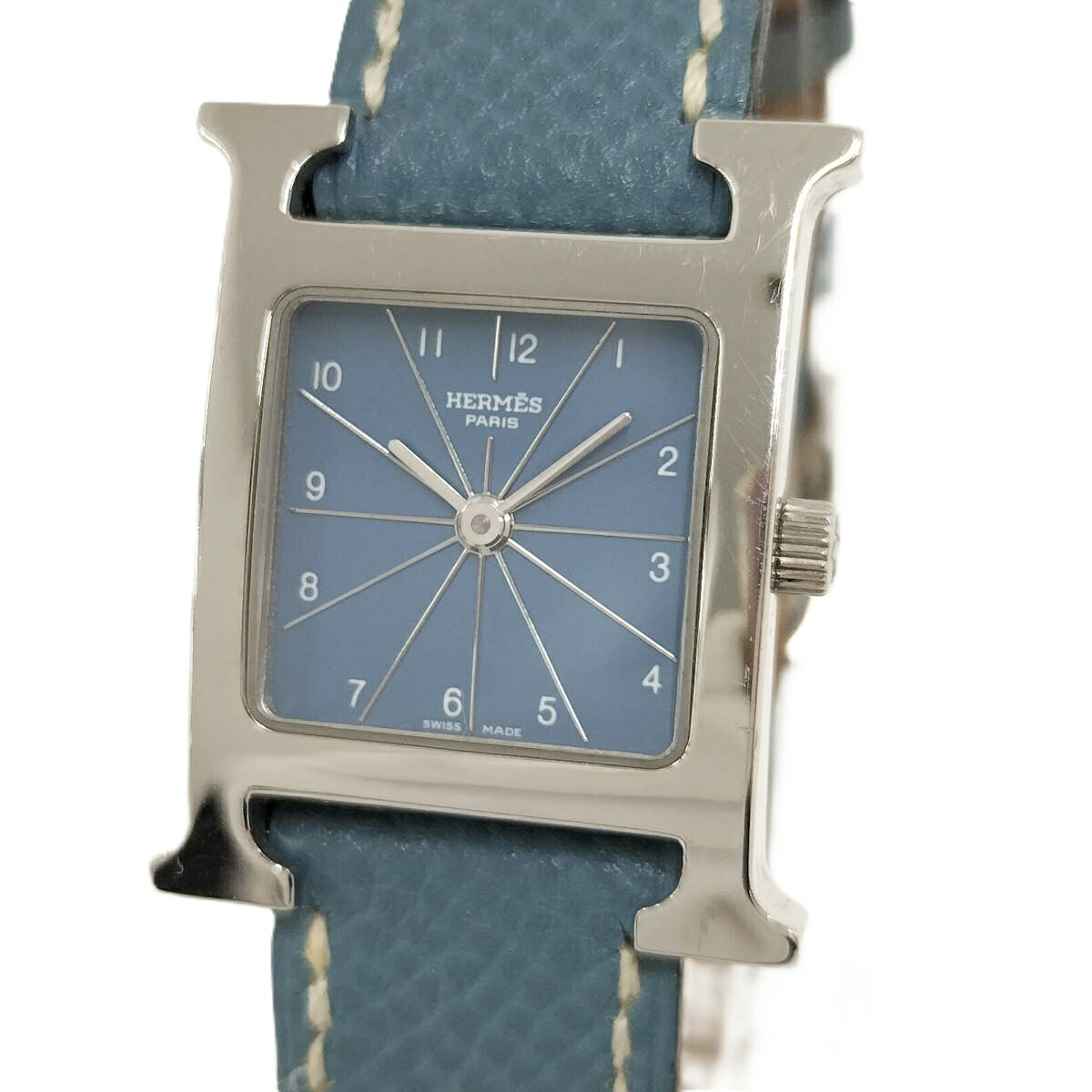 【中古】HERMES 石英ウォッチ H御覧なさる 革 点火装置青色 HH1.210