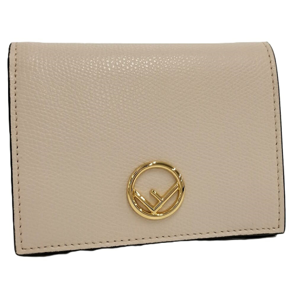 【中古】FENDI 2つ折り紙入れ エフ イズ フェンディ なめし革 ベージュ