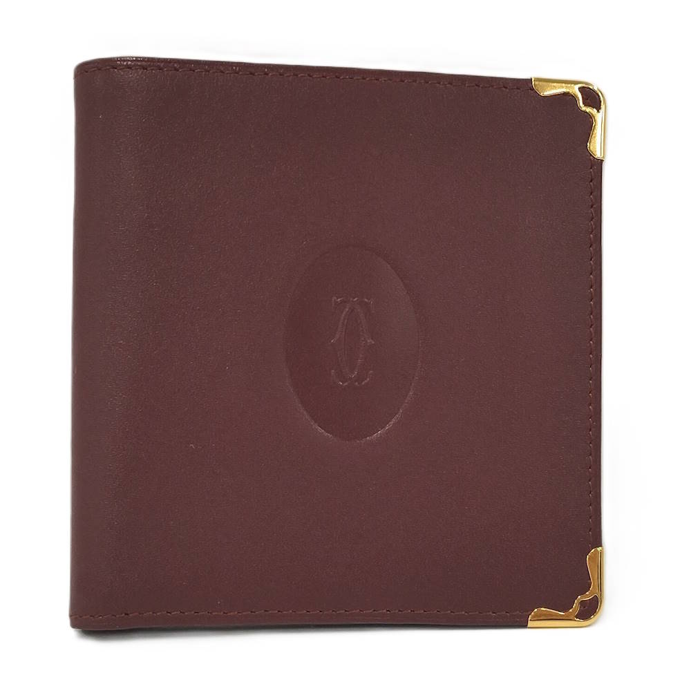 【中古】Cartier 二つ折り財布 マストライン レザー ボルドー