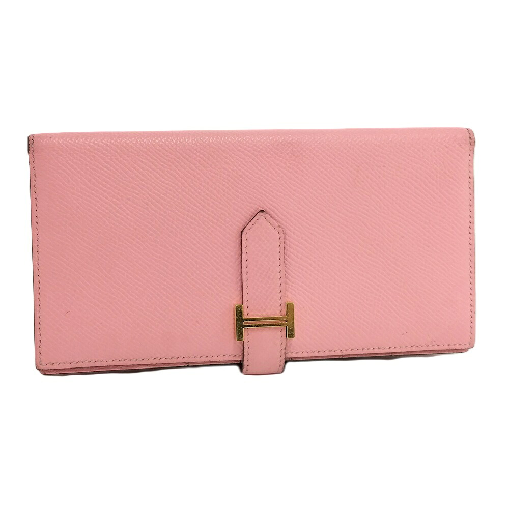 【中古】HERMES ベアンスフレ 長財布 ピンク レザー T刻印 2015年