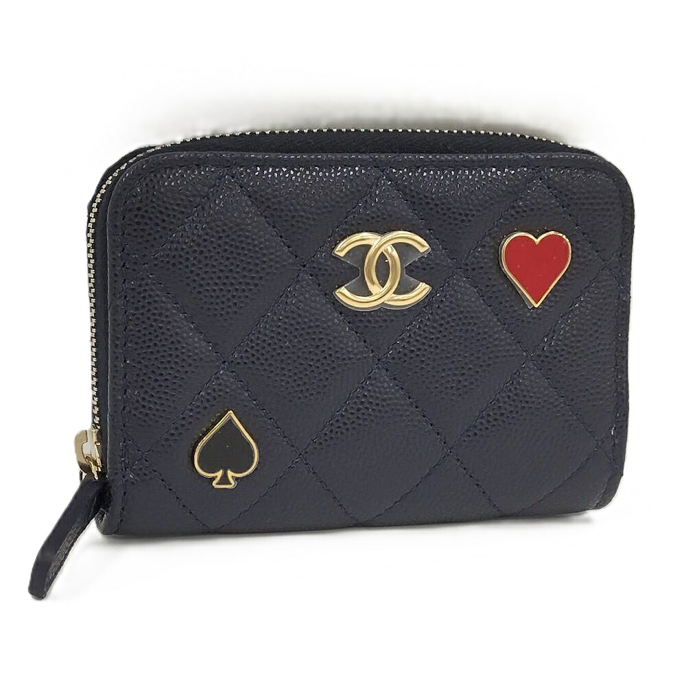 【中古】CHANEL ラウンドチャック コインケース キャビアひと肌 ココマーク 米国海軍 AP3082