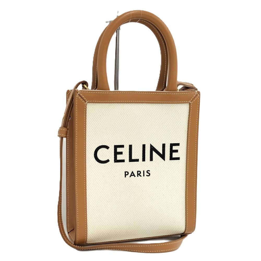 【中古】CELINE バーティカルカバ ミニ 2WAY ショルダーバッグ 帆布 なめし革 象牙色 193302