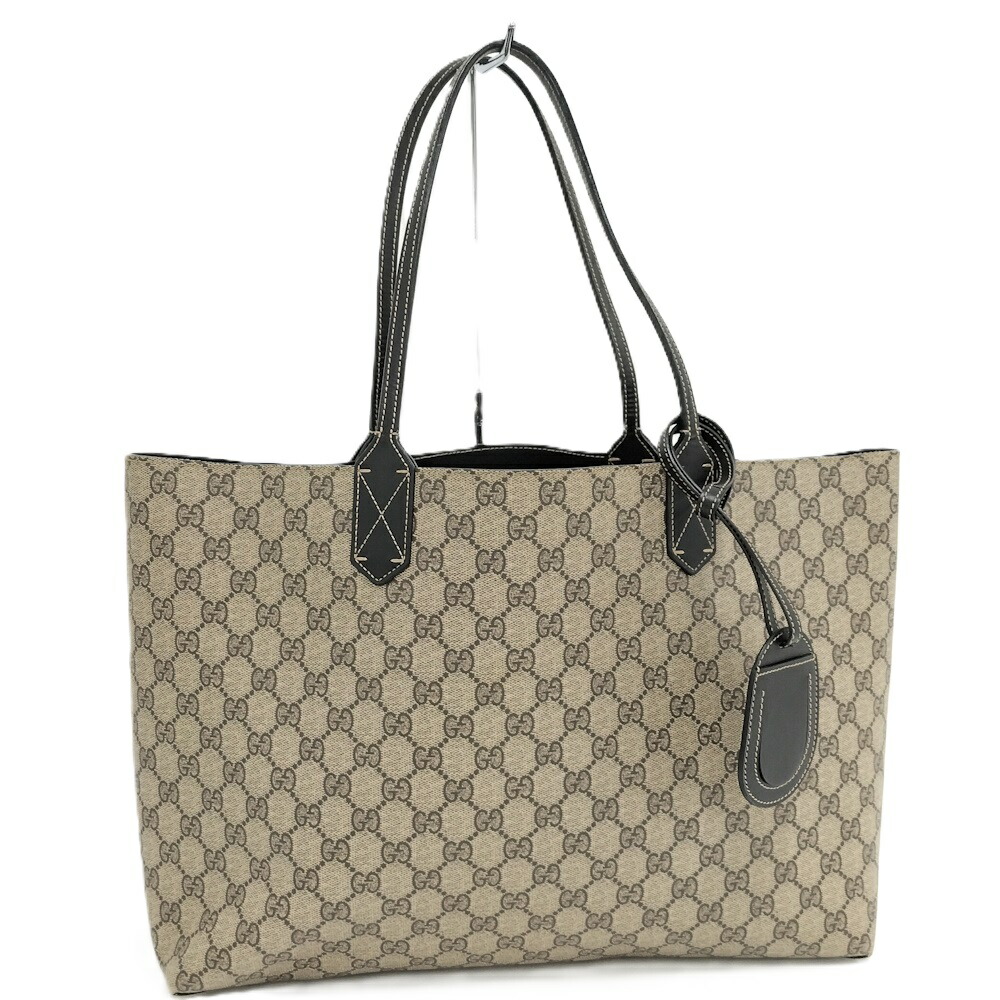 【中古】GUCCI リバーシブル・トートバッグ GGスプリーム ベージュ