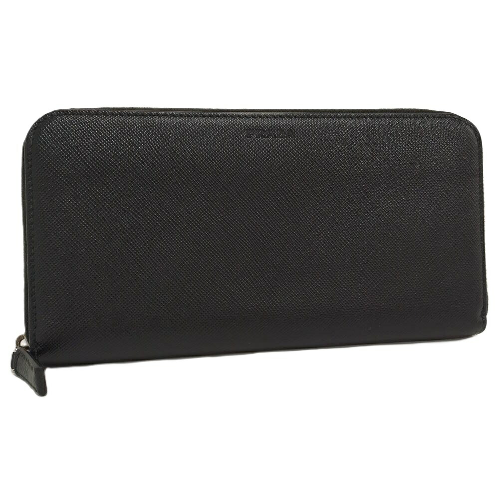 【中古】PRADA ラウンドジッパー 長紙入れ なめし革 黒いこと 2ML317