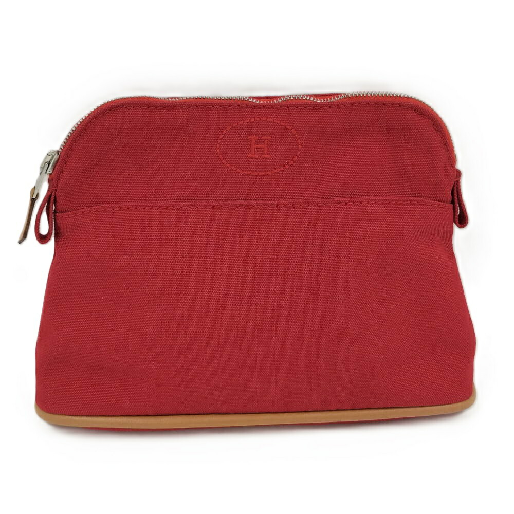 【中古】HERMES ボリードポーチ ミニ 20 帆布 赤いこと