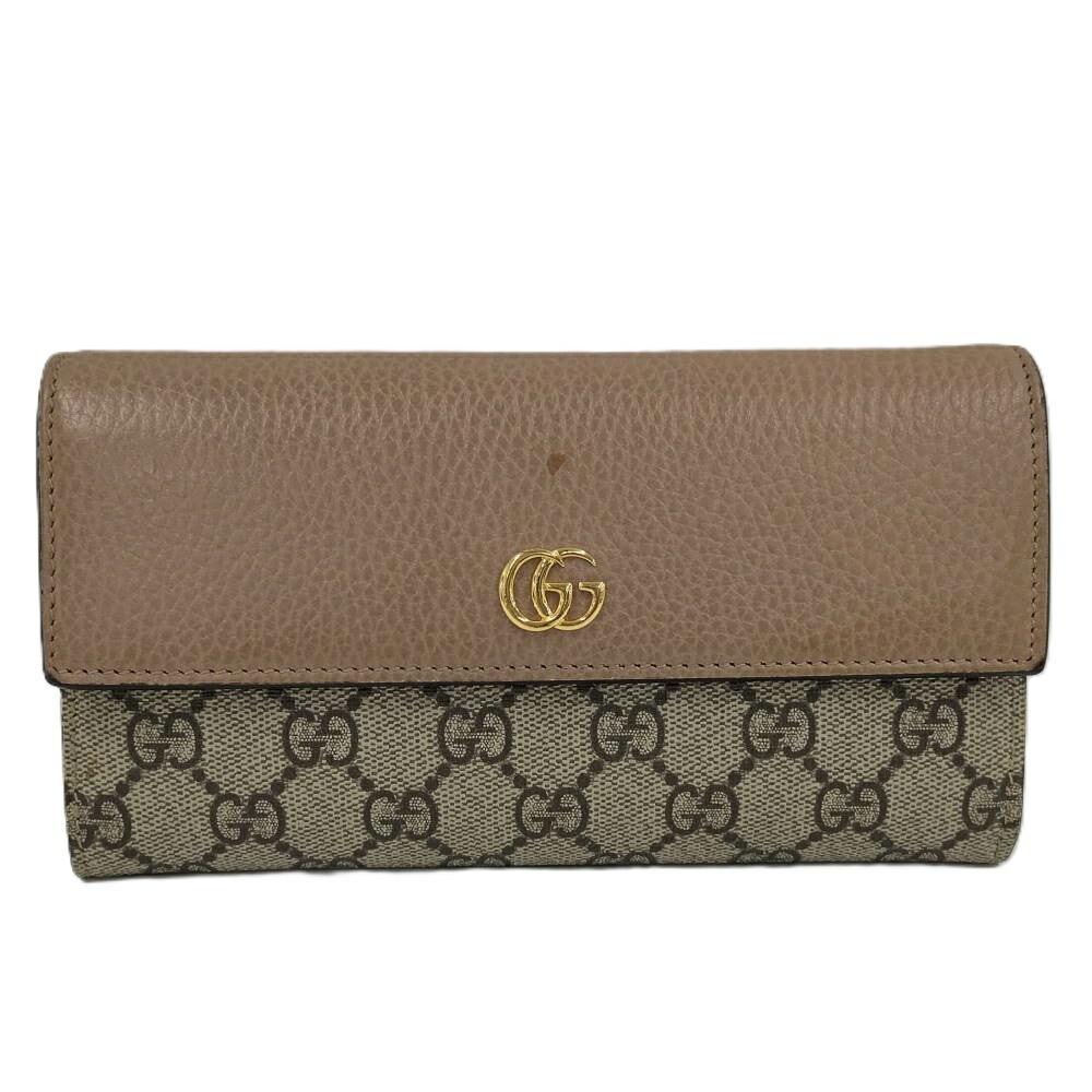 【中古】GUCCI 二つ折り長紙入れ GGスプリーム バイカラーコンチネンタル ウォレット PVC なめし革 456116