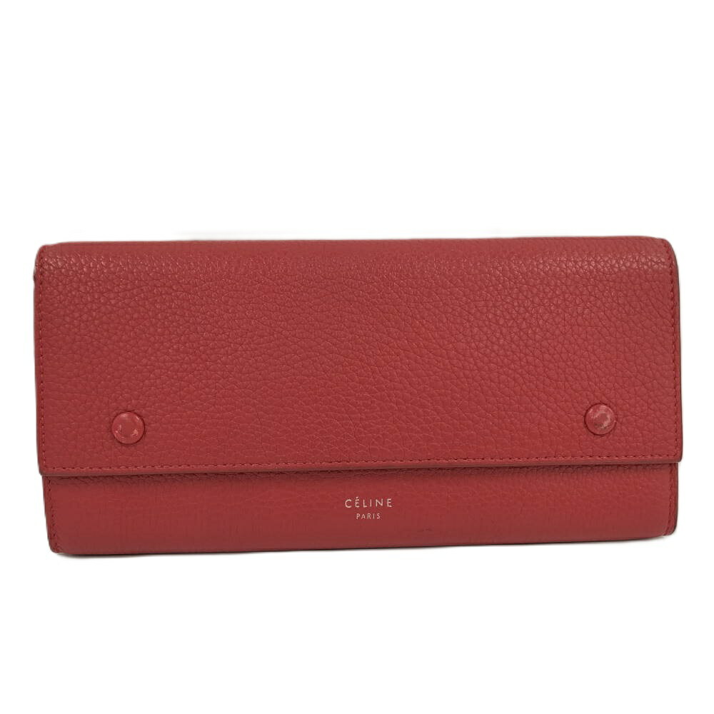 【中古】CELINE ロングウォレット レザー レッド