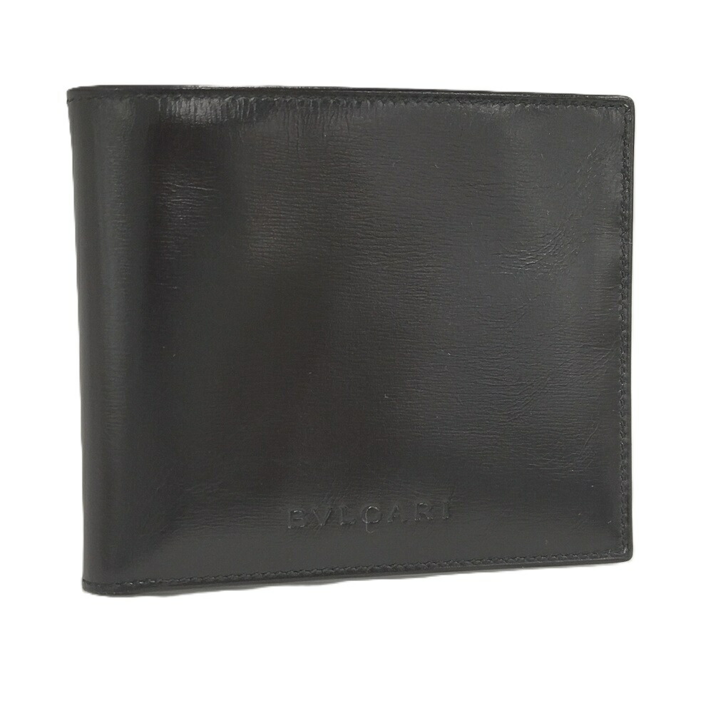 【中古】BVLGARI 二つ折り財布 レザー ブラック 10,566円