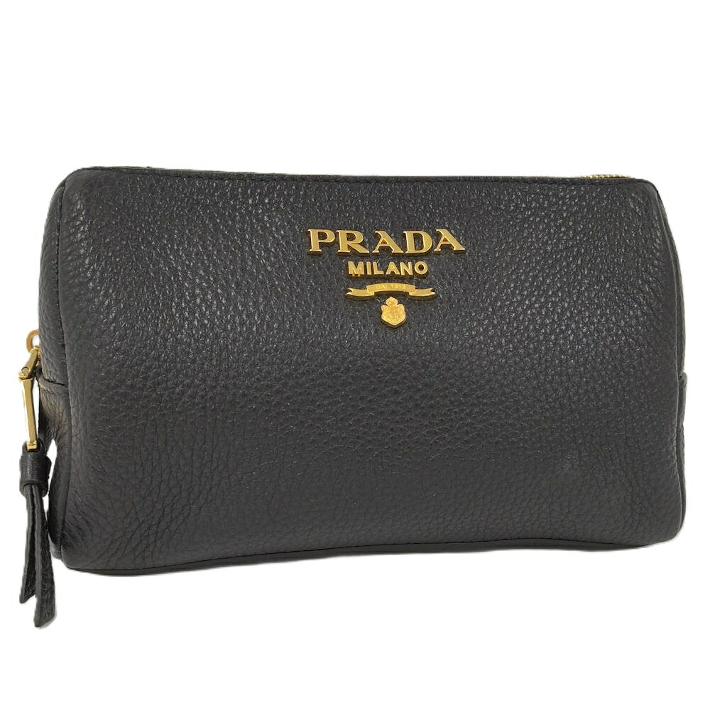 【中古】PRADA VITELLO DAINO なめし革合切袋 ネロ 1ND004