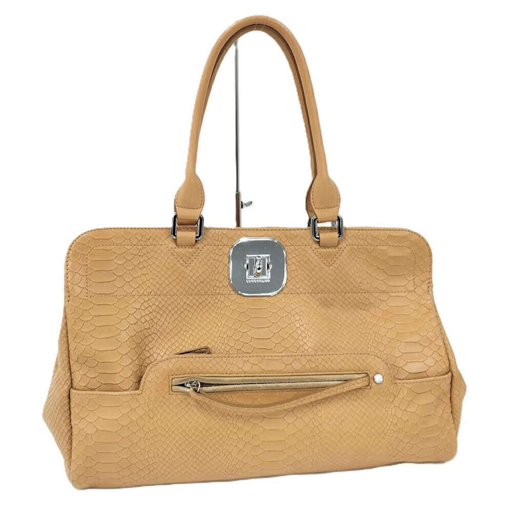 【中古】LONGCHAMP ギャビー パイソン型押しなめし革 トートバッグ