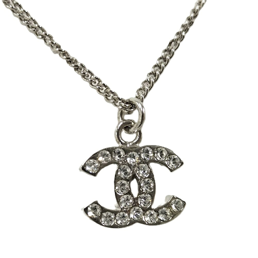 【中古】CHANEL ココマーク ラインストーンネックレス B11V