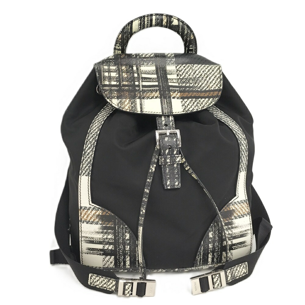 【中古】PRADA テスート 背嚢 うしろ側容器に並べる 照合のしるし ナイロン PVC 黒いこと