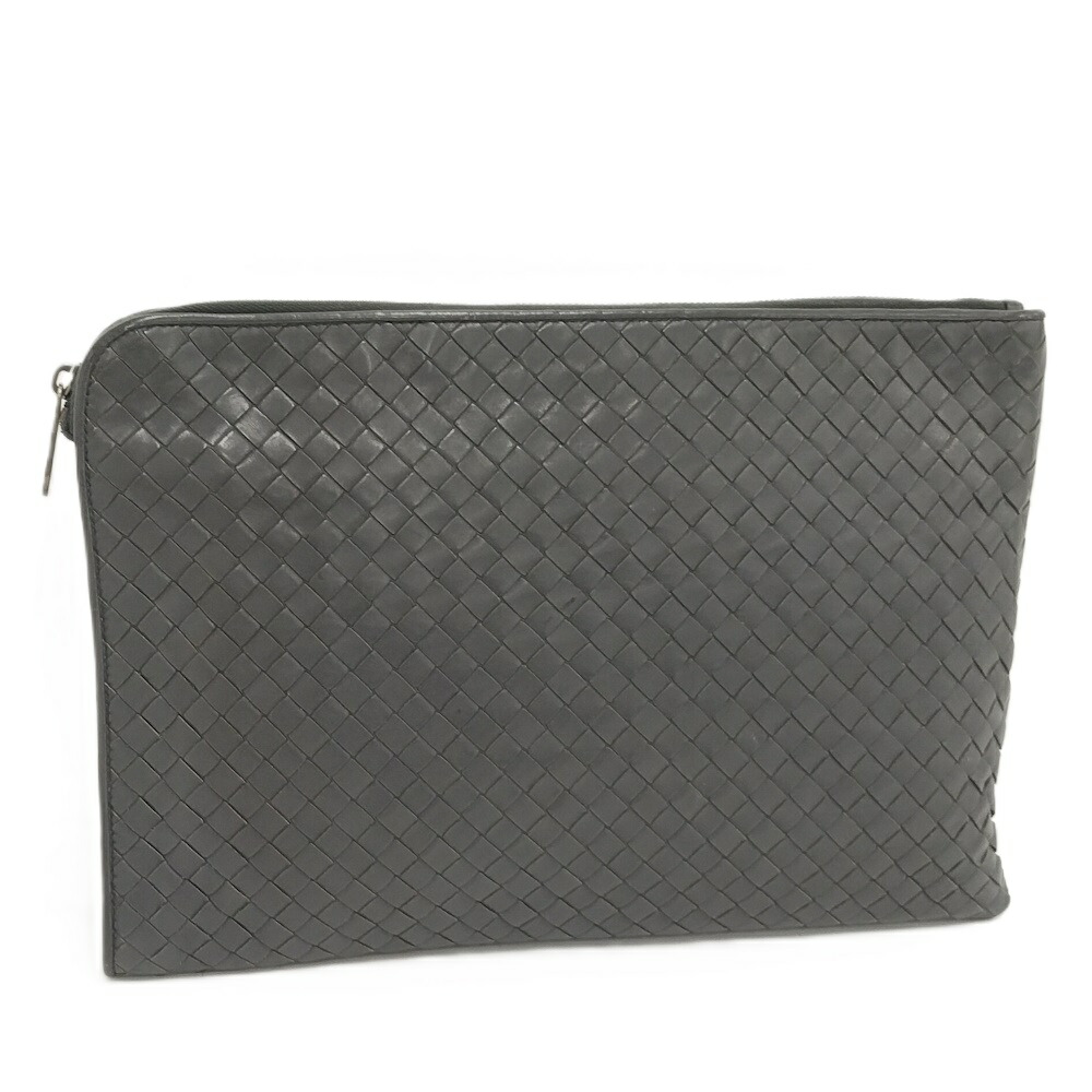 【中古】Bottega Veneta クラッチペダル御徒面子 イントレチャート なめし革 薄墨色