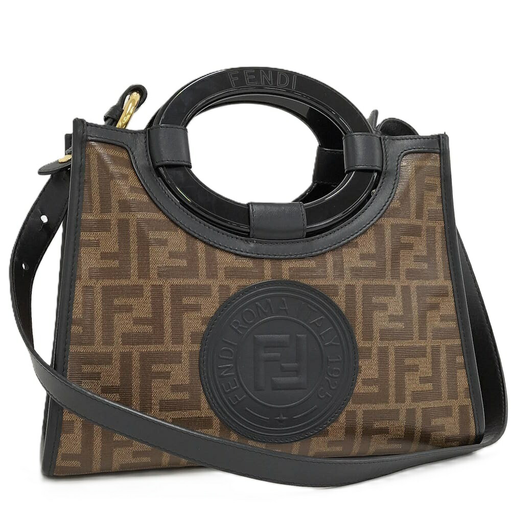 【中古】FENDI 2WAYショルダーバッグ ラナウェイ ショッパー ズッカ PVC なめし革 赤銅色系 黒いこと 8BH353