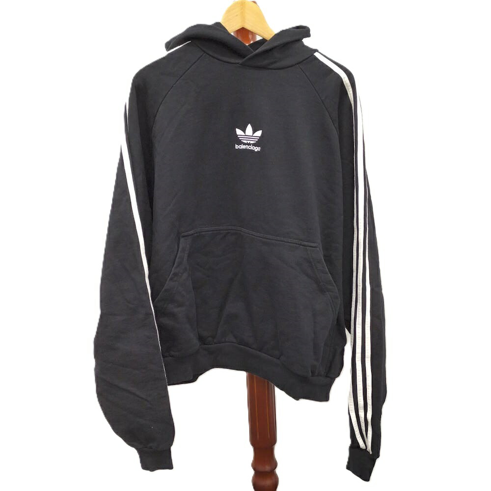 【中古】BALENCIAGA×adidas Hoodie large fit パーカー 綿織物100% 黒いこと 書きあらわす大きさ：L 729322