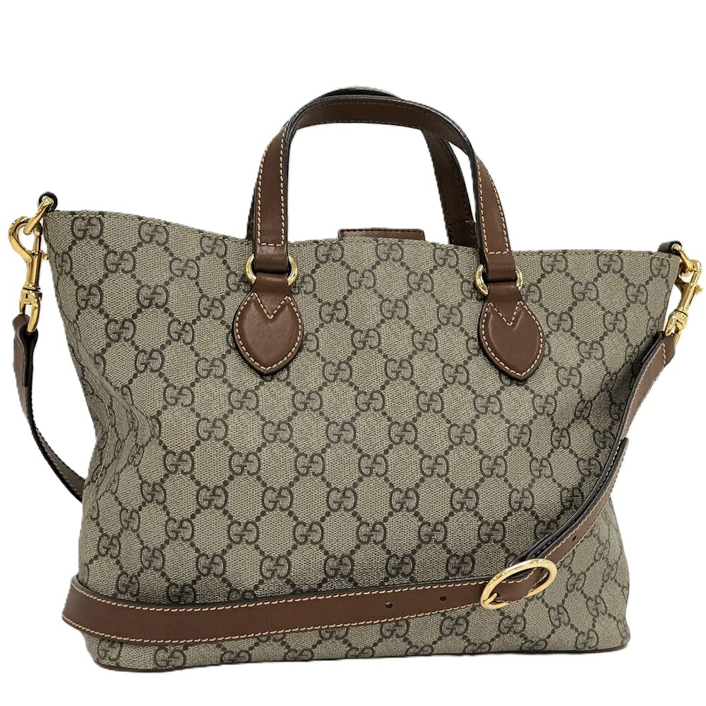 【中古】GUCCI 2WAYトートバッグ ショルダーバッグ GGスプリーム PVC なめし革 ベージュ系 473887