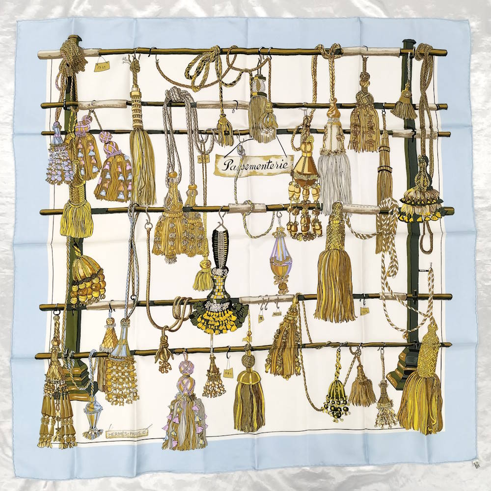 【中古】HERMES カレ90 Pasementerie シルク ホワイト&times;ライトブルー&times;マルチカラー｜JJcollection