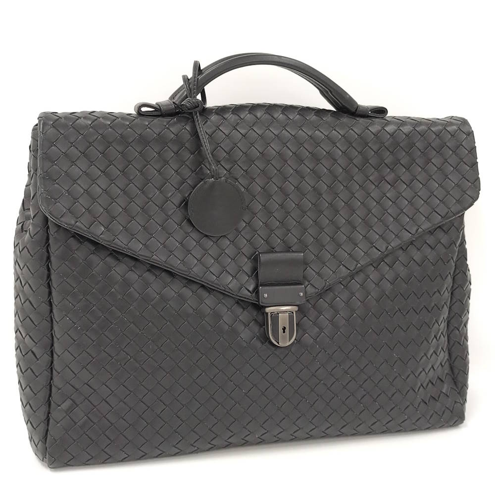 【中古】BOTTEGA VENETA 商行為御徒面子 イントレチャート なめし革 黒いこと
