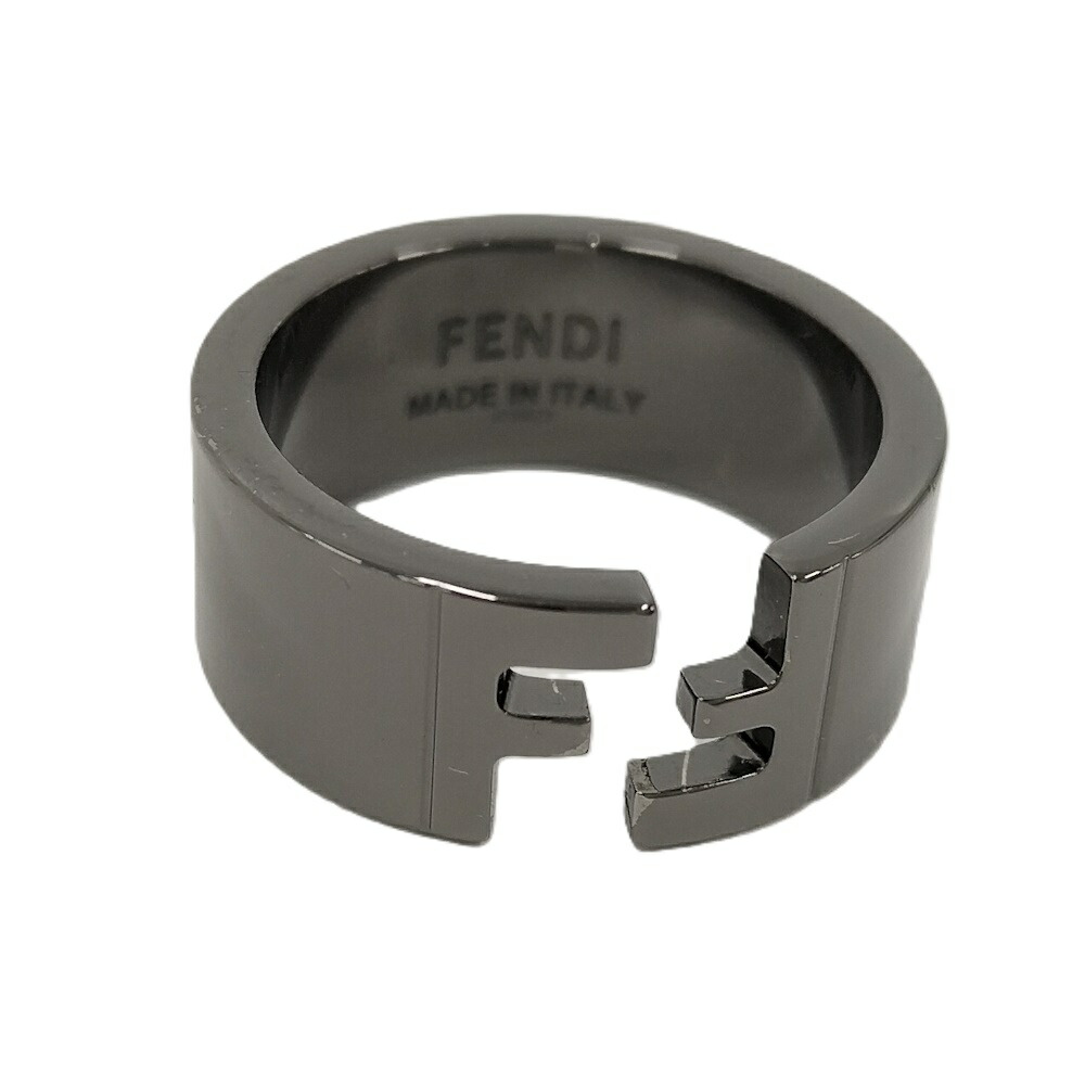 【中古】FENDI デザインリング FFモチーフ ルテニウム ガンメタル ブラック XSサイズ 16号