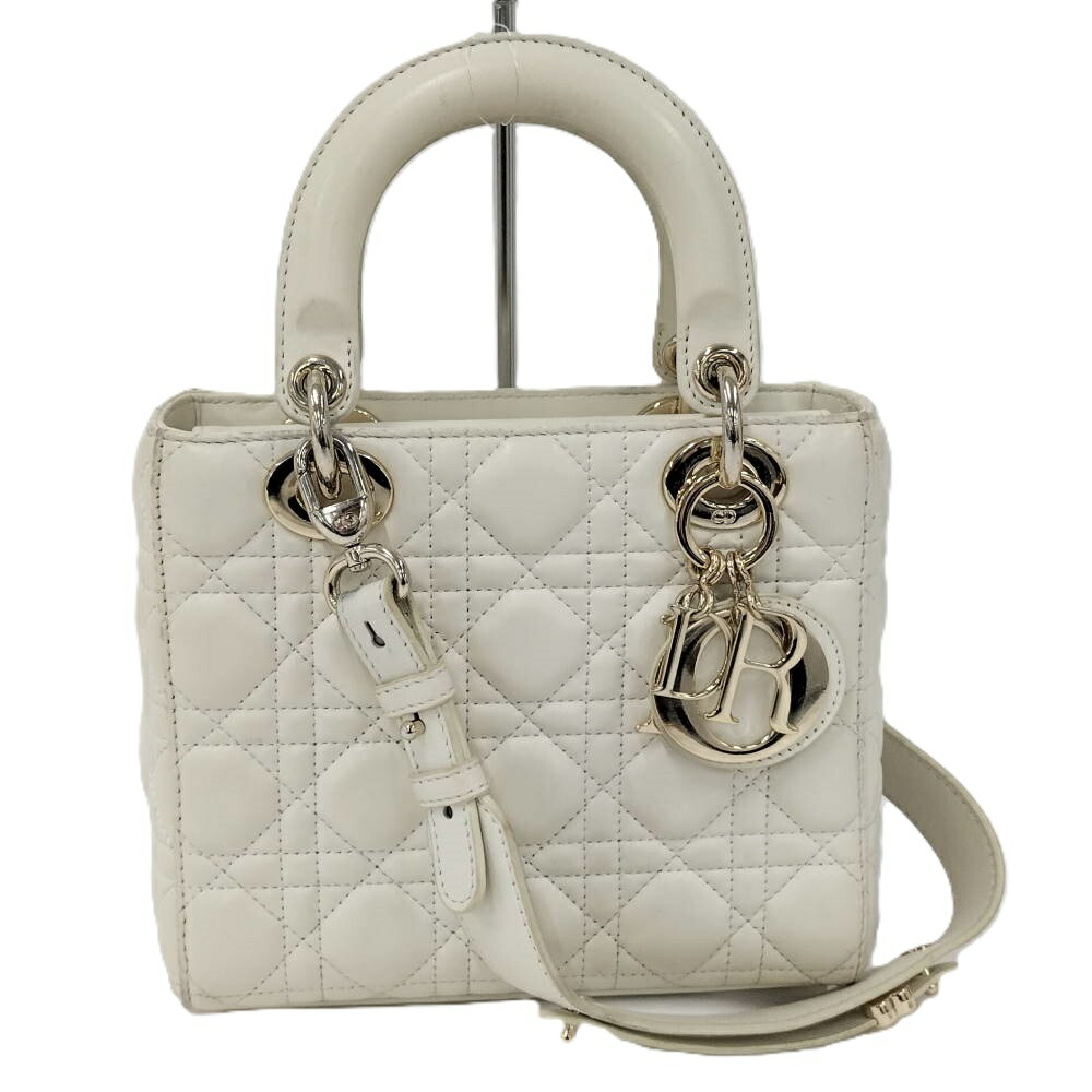 【中古】Dior レディディオール カナージュ 白いこと 三鞭酒ゴールド金具 ハンドバック