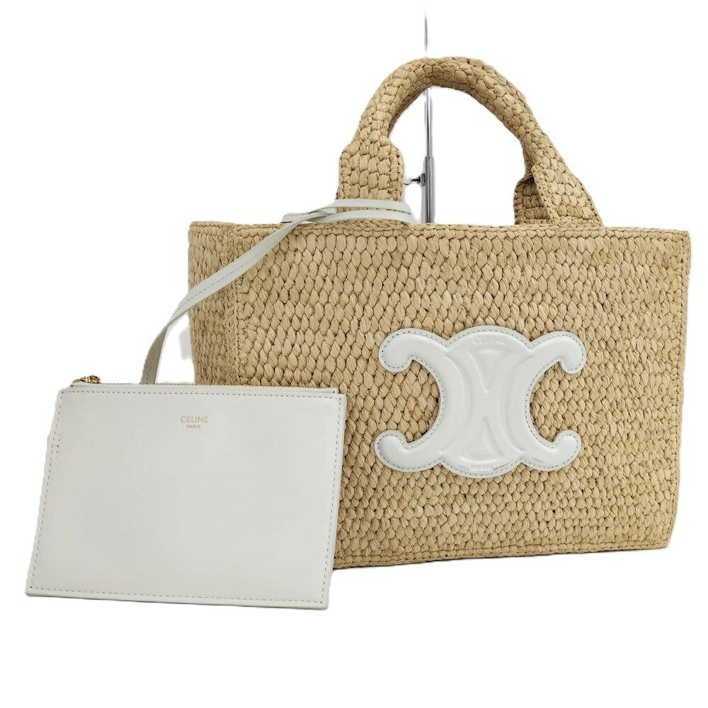 【中古】CELINE スモール カバ タイス カゴバッグ ラフィア×カーフスキン ベージュ 116302FF7|JJcollection