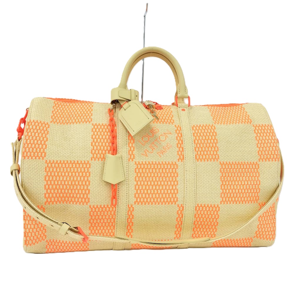 【中古】LOUIS VUITTON キーポル バンドリエール50 ボストンバッグ 2021年春夏寄せあわせ ダミエ 巨大な生物 ラフィア M57419