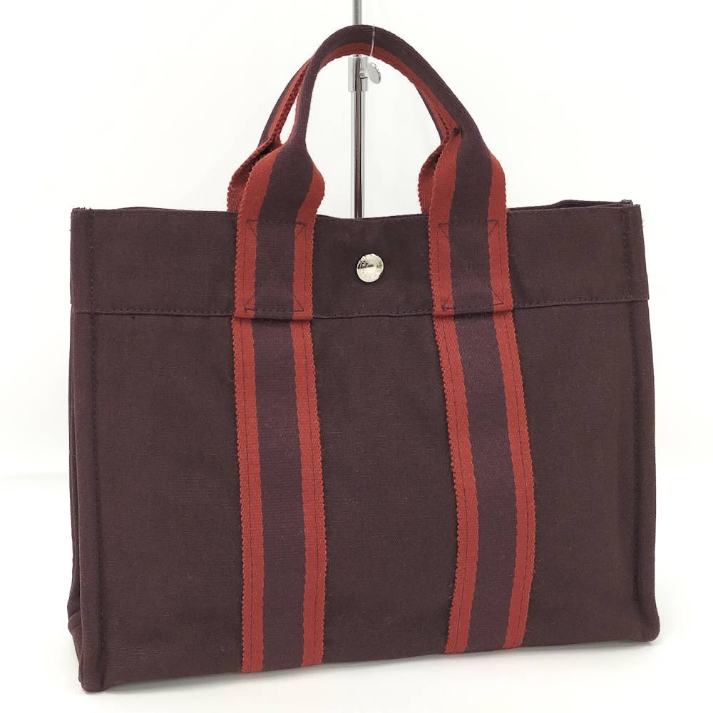 【中古】HERMES フールトゥPM ハンドバック 帆布 赤銅色 レディースバッグ-ハンドバッグ