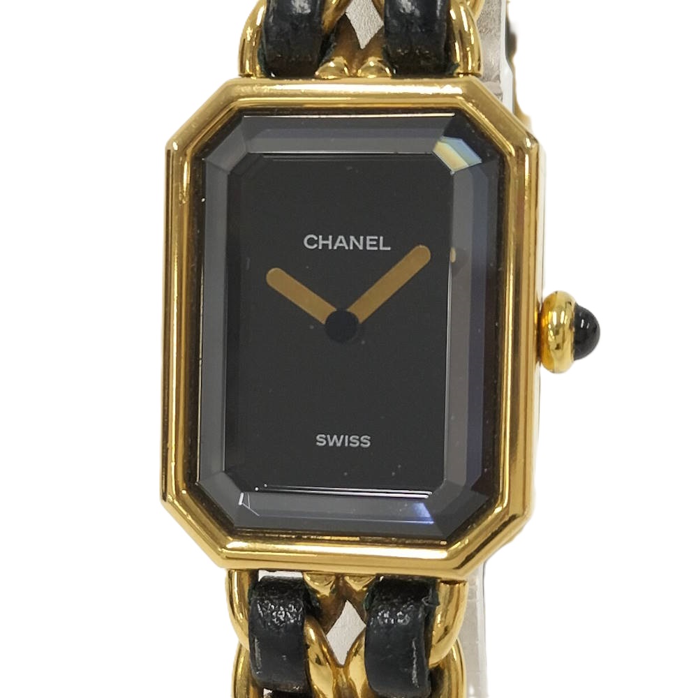 【中古】CHANEL ウオッチ プルミエール L SS×GP×なめし革 石英 黒いこと文字記号盤 H0001