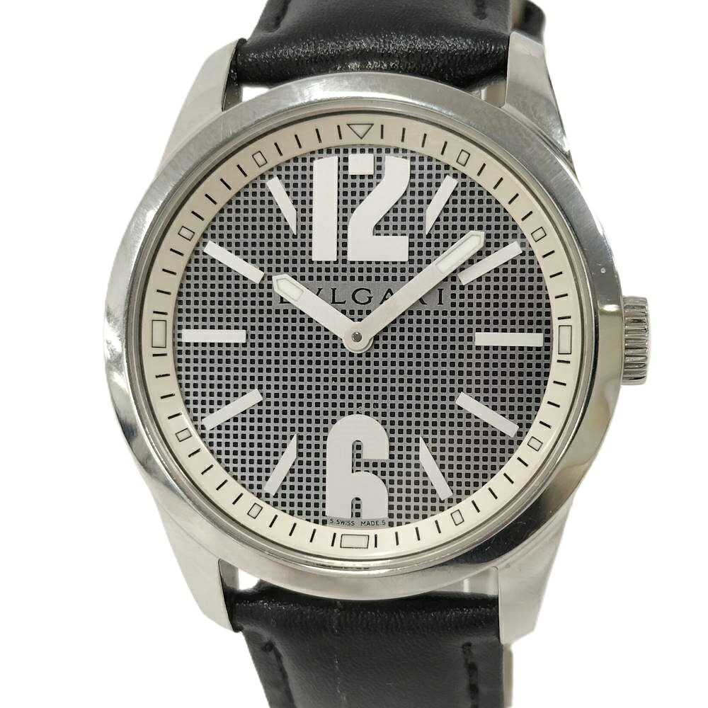 【中古】BVLGARI ウォッチ ソロペース SS×なめし革 社外胴締め 石英 しろがね色文字記号盤 ST37S