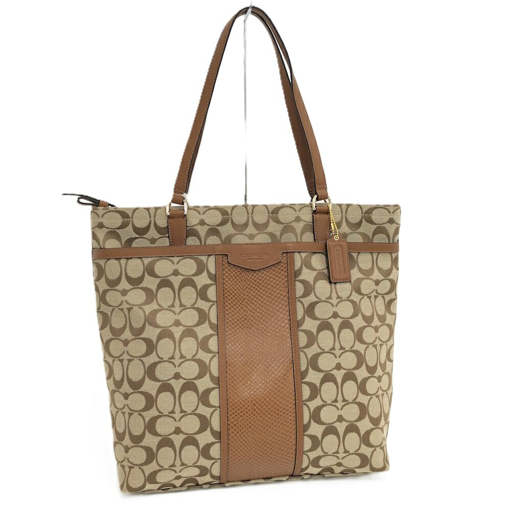 【中古】COACH ショルダーバッグ 書き判 なめし革 帆布 赤銅色系 F31904