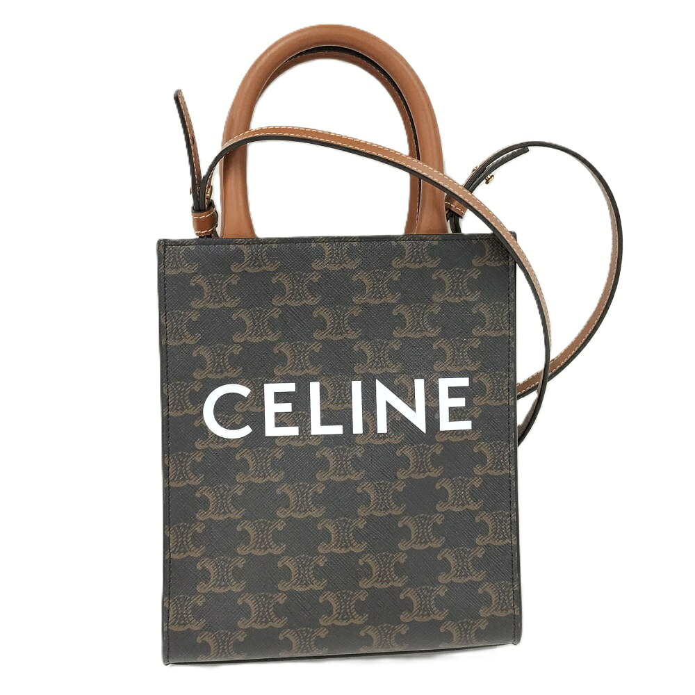 【中古】CELINE バーティカルカバ ミニ 2WAYショルダーバッグ トリオンフ なめし革 赤銅色 194372