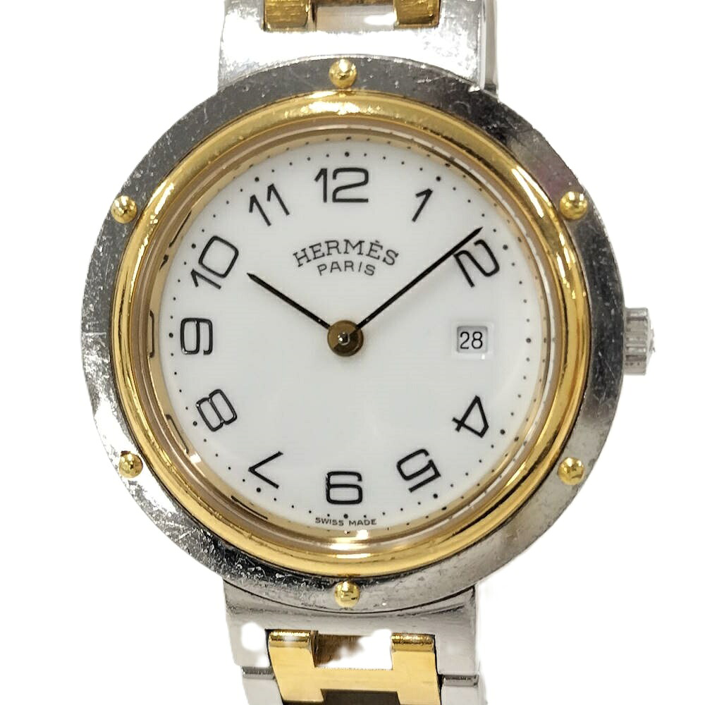 【中古】HERMES 腕時計 クリッパー SS×GP クオーツ ホワイト文字盤|JJcollection