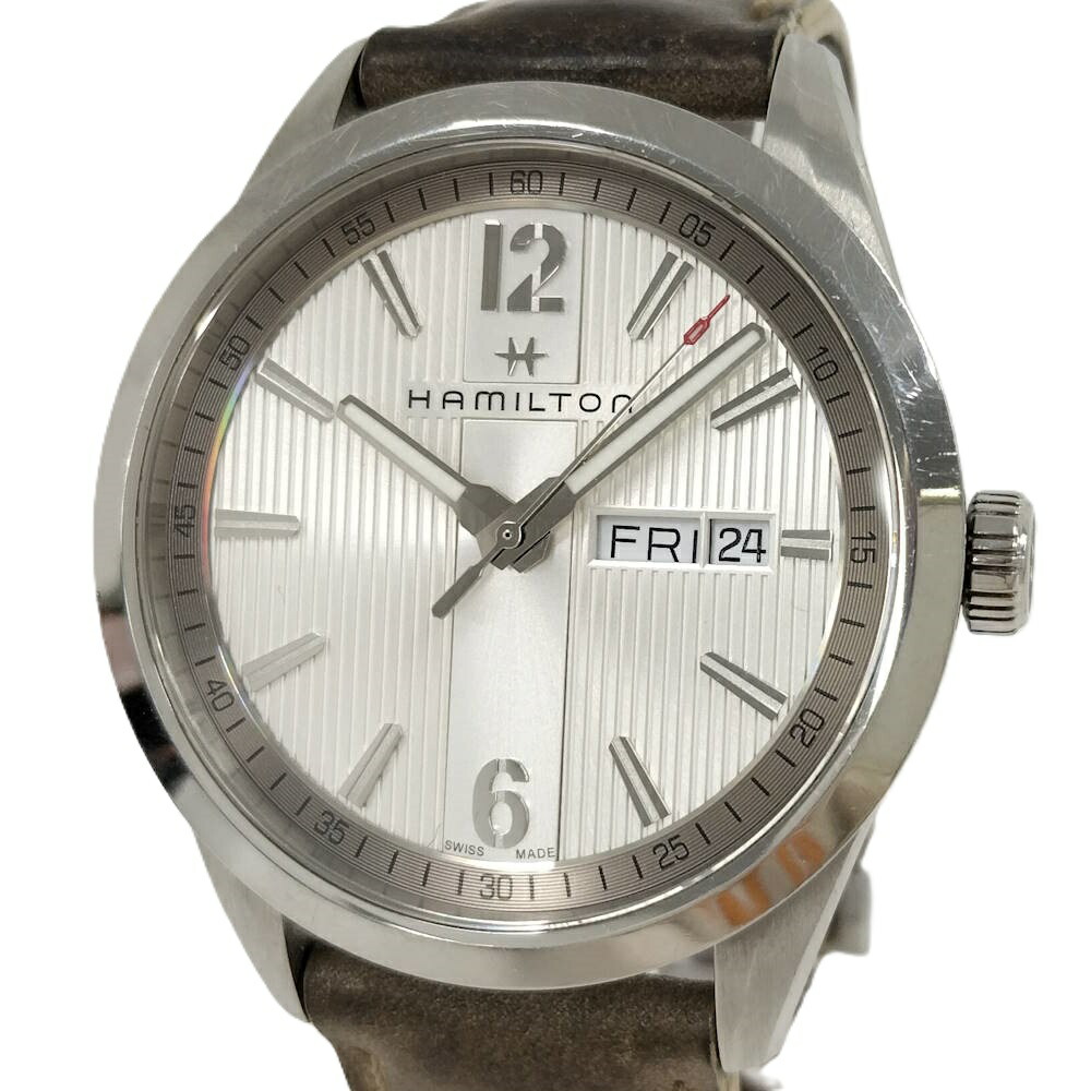 【中古】HAMILTON ブロードウェイ デイデイト メンズ ウオッチ 石英 SS なめし革 しろがね色文字記号盤 H433110