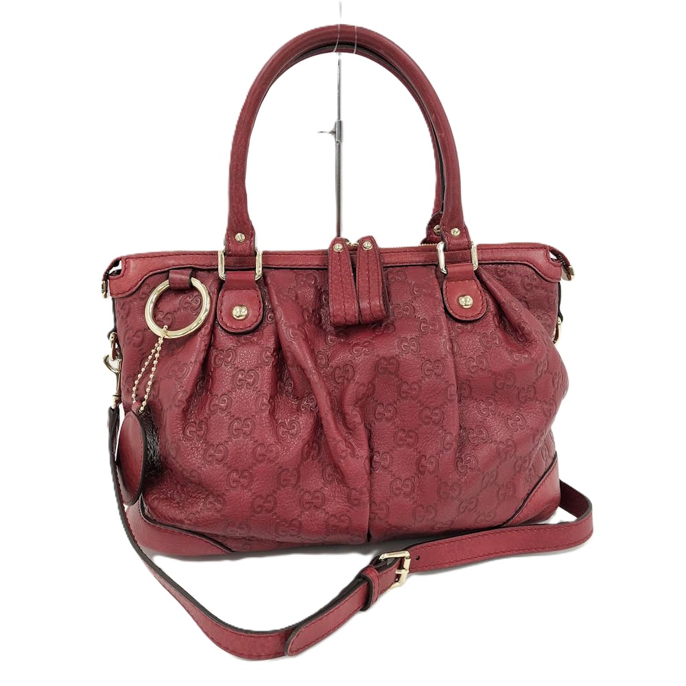 【中古】GUCCI スーキー 2WAY肩部 ハンドバック グッチシマ なめし革 赤いこと 247902