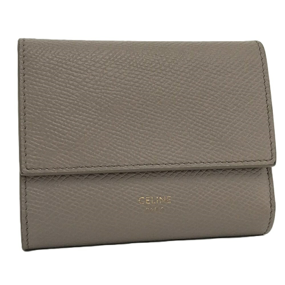 【中古】CELINE コンパクトウォレット なめし革 グレージュ S9P4233