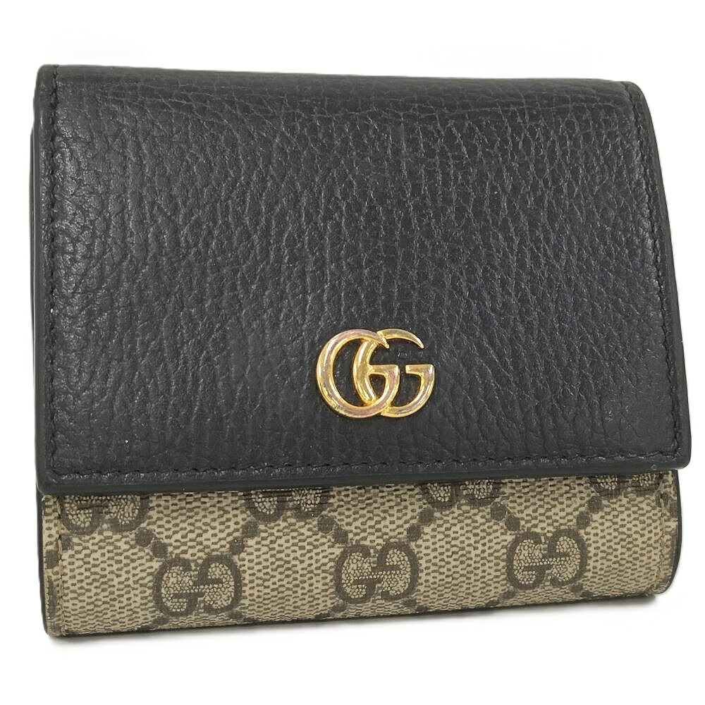 【中古】GUCCI GGマーモント 三つ折り財布 レザー PVC ブラック ベージュ 598587|JJcollection