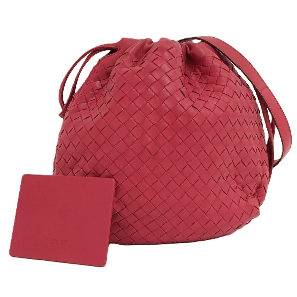 【中古】BOTTEGA VENETA 合切袋 ショルダーバッグ イントレチャート なめし革 赤いこと