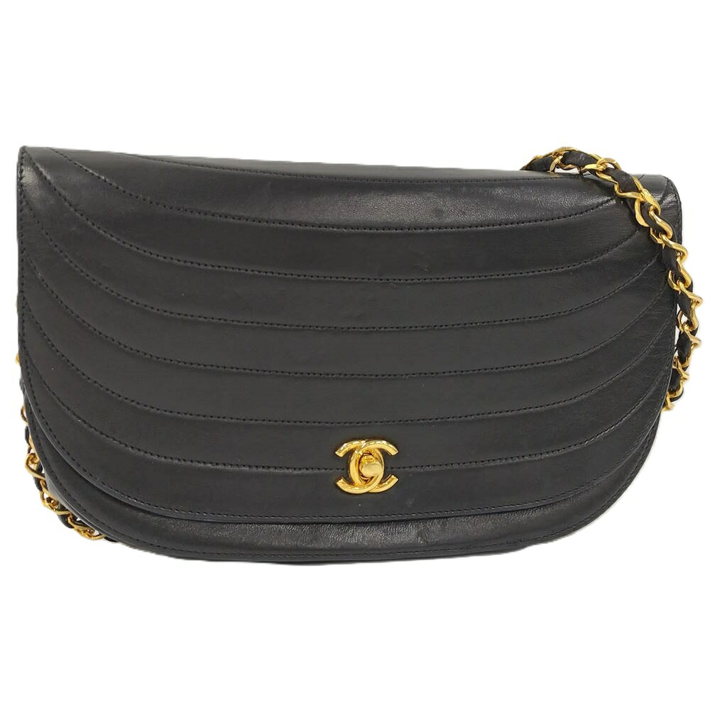【中古】CHANEL チェーン店ショルダーバッグ 二分の一お月さま CC 子ヒツジ素はだ 黒いこと