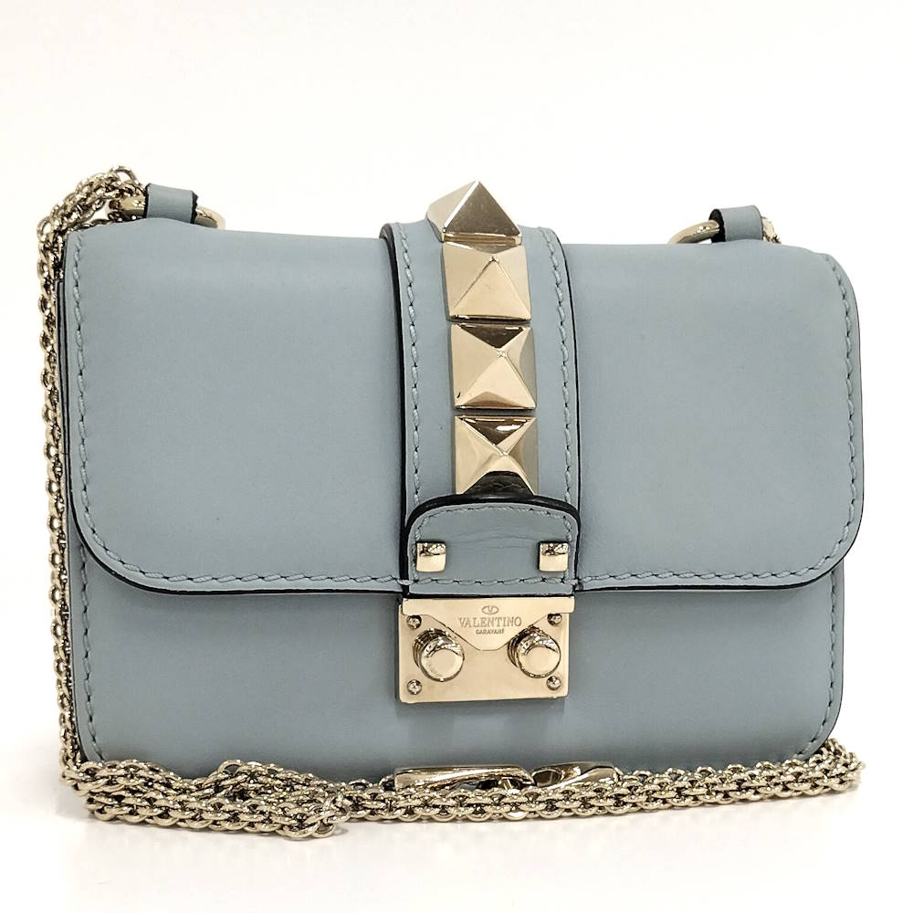【中古】Valentino ロックスタッズショルダーバッグ レザー ライトブルー｜JJcollection