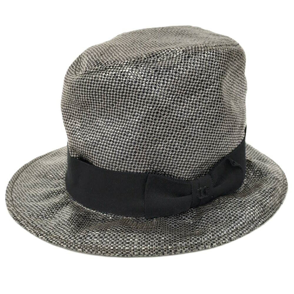 【中古】CHANEL かぶり笠 鳥打ち帽 大きさM 黒いこと×しろがね色
