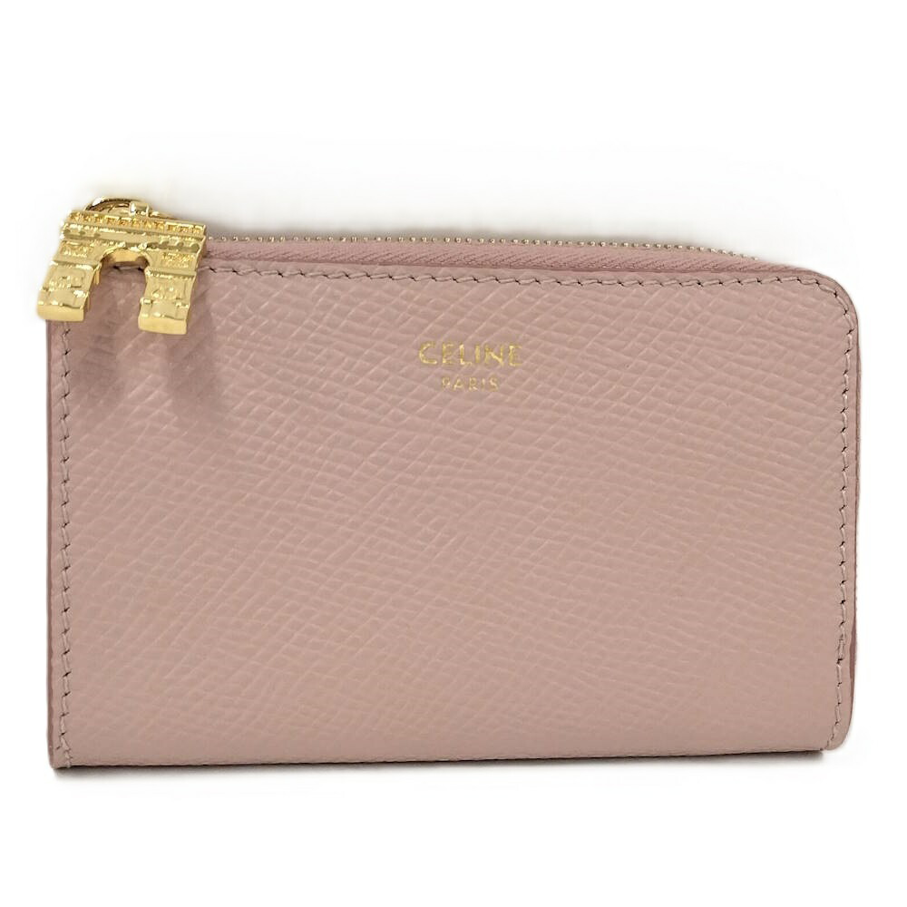 【中古】CELINE L字チャック 鋳貨銭入れ なめし革 サクラ色 10D863CBO