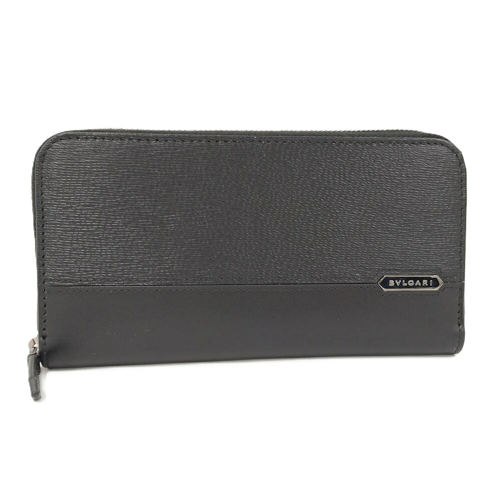 【中古】BVLGARI セルペンティ スカリエ マン ラウンドジッパー長紙入れ なめし革 黒いこと 282778